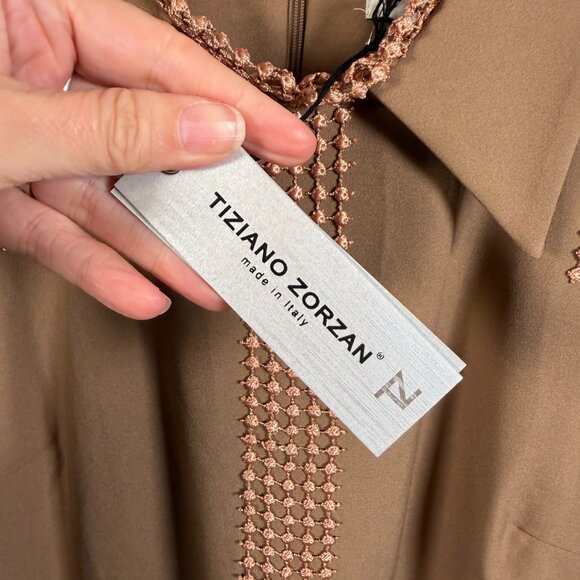 Tiziano Zorzan Shirt Dress Size IT 46 US 10 Brown Midi Classic Sleeveless Collar - Picture 4 of 12